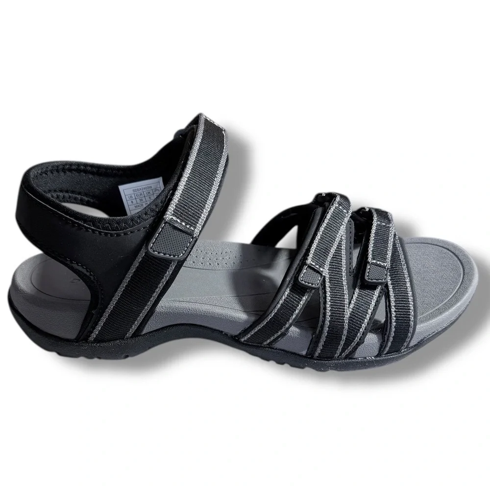 Dream Pairs Women Black Gray Adjustable Strap Outdoor Hiking Water Sandals Sz 8